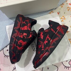 Alexander McQueen Black and Red Painted Leather Sneakers